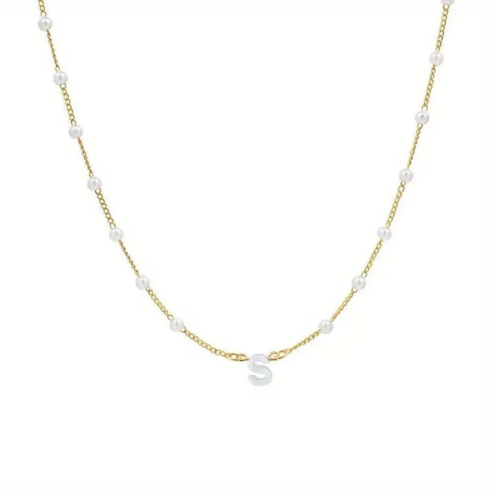 18K Gold Plated Pearl Initial Necklace