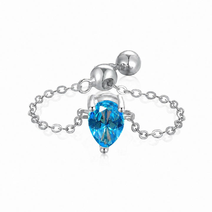 S925 Silver Adjustable Chain Ring | Teardrop, Emerald & Oval CZ