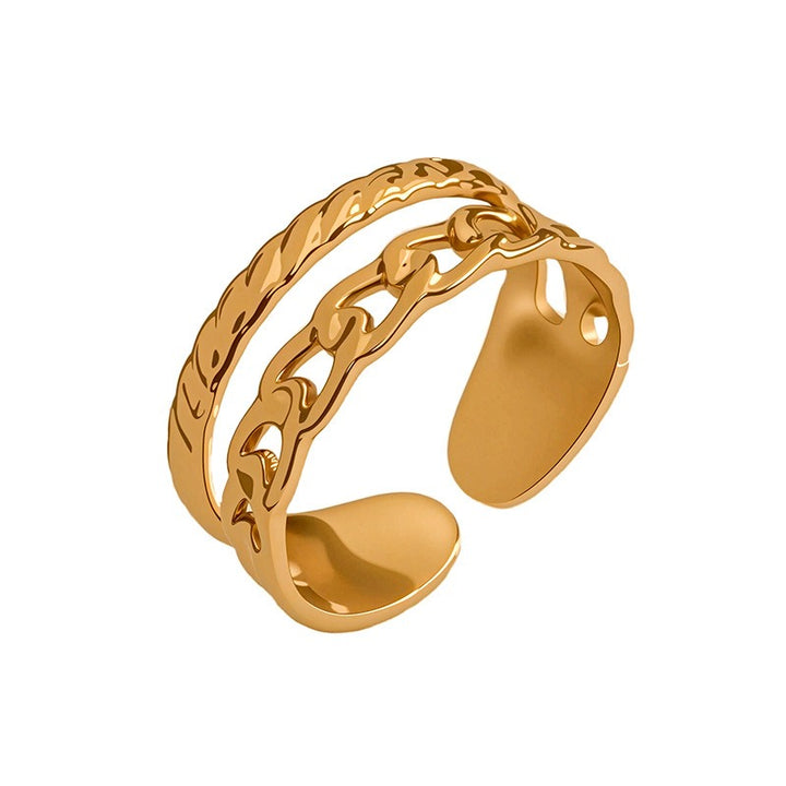 18K Gold Vintage Chain Geometric Open Ring