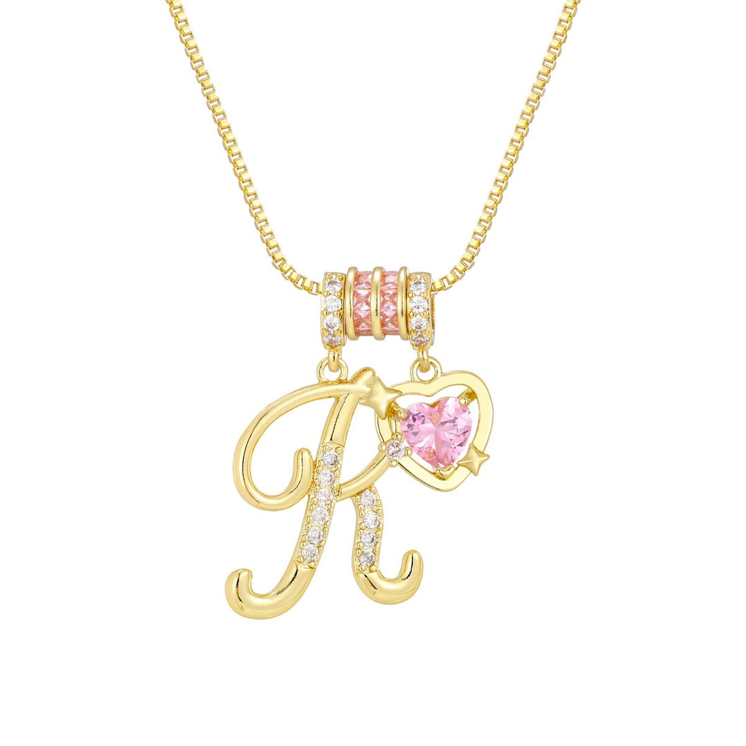 Bespoke Elegance Custom 26-Letter Pink Heart Pendant Necklace
