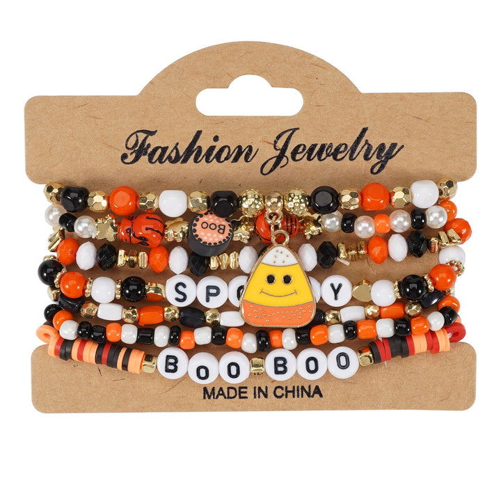 Halloween Spooky-Cute Party Multi-Layer Beaded Letter Stack Bracelet Set