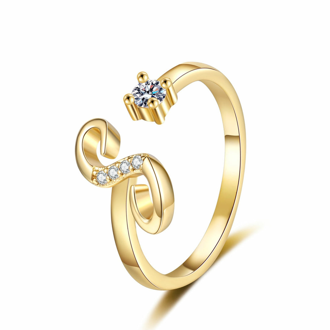 Dainty Cursive Initial Open Ring with CZ Accent