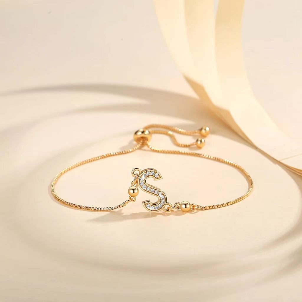 Personalized Touch 18K Gold Diamond 26 Letters Adjustable Bracelet