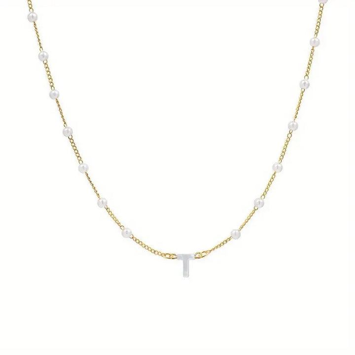 18K Gold Plated Pearl Initial Necklace