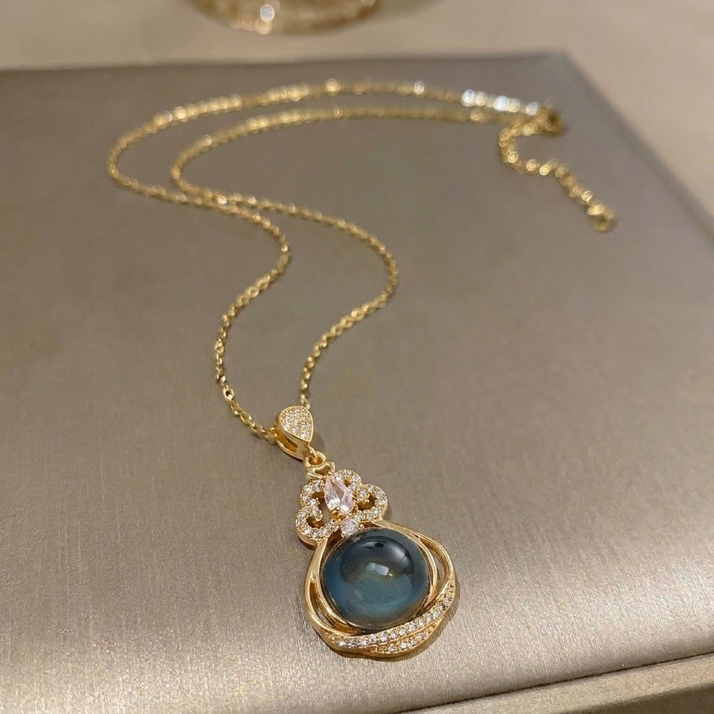 14K Gold Plated Peacock Green Pearl Cloud Pendant Necklace