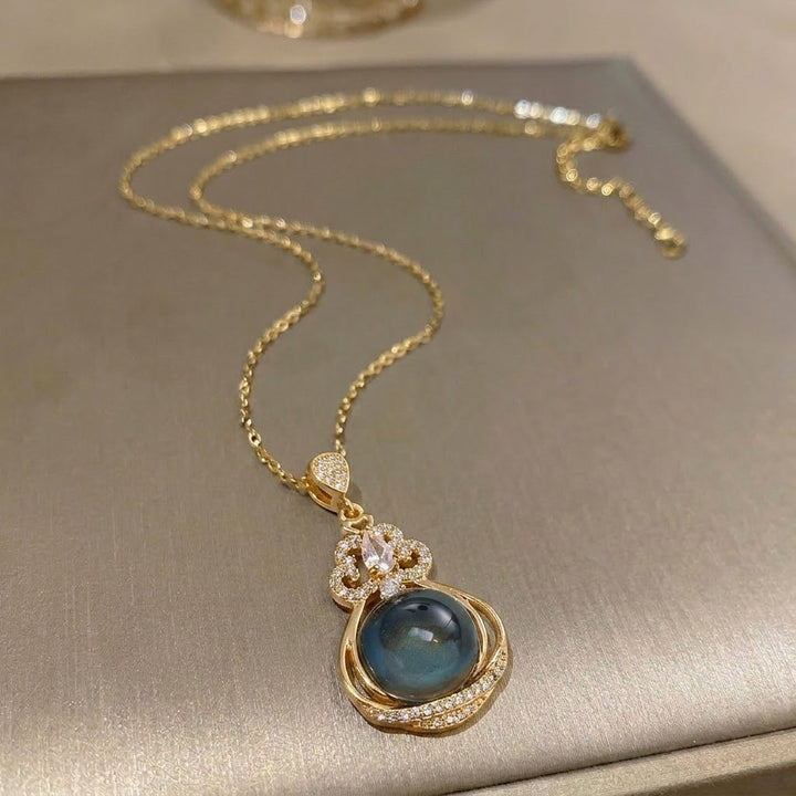 14K Gold Plated Peacock Green Pearl Cloud Pendant Necklace
