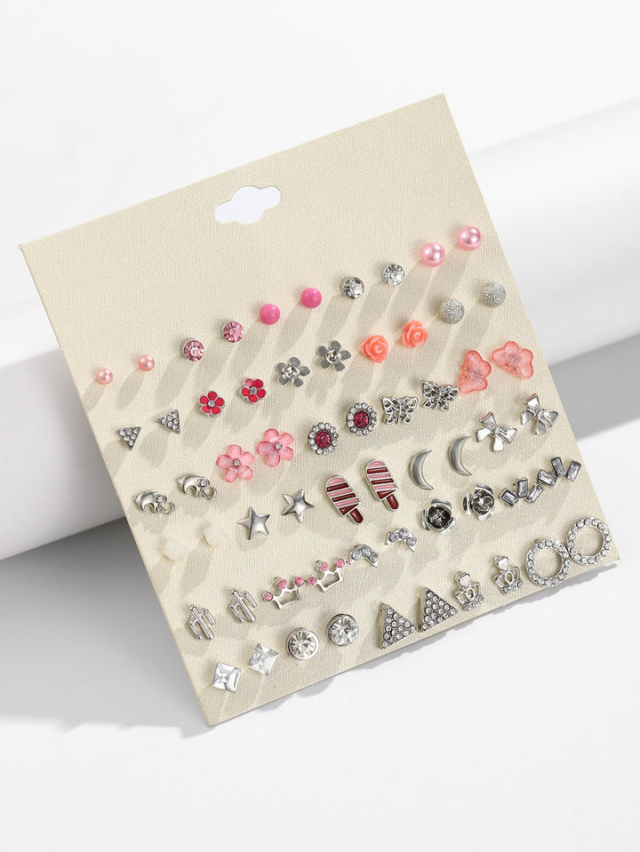 30-Piece Stud Earring Set Mix & Match Stars, Flowers & Pearls