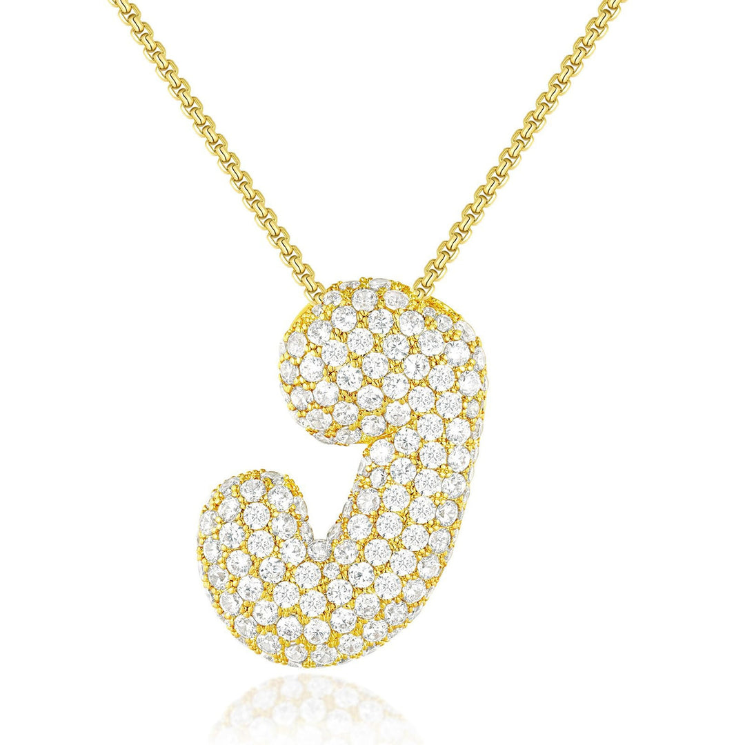Bubble Pop Puffy 3D Micro-Pavé Crystal Letter Necklace