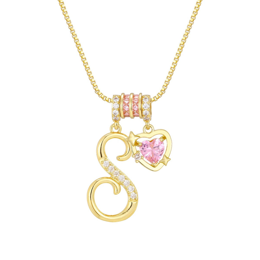 Romantic Custom · 18K Gold Plated Letter & Pink Heart DIY Necklace