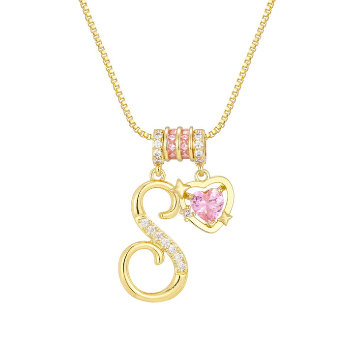 Romantic Custom · 18K Gold Plated Letter & Pink Heart DIY Necklace