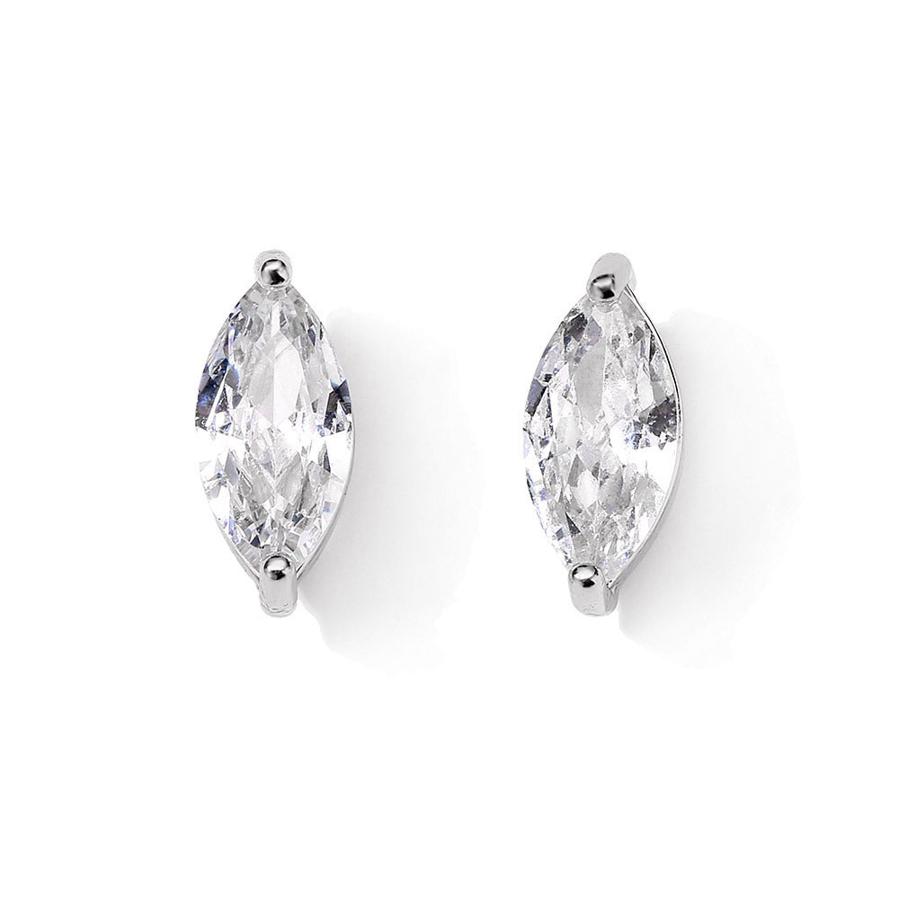 18K Gold & Silver Plated 2-Prong Setting Minimalist Marquise Solitaire Stud Earrings