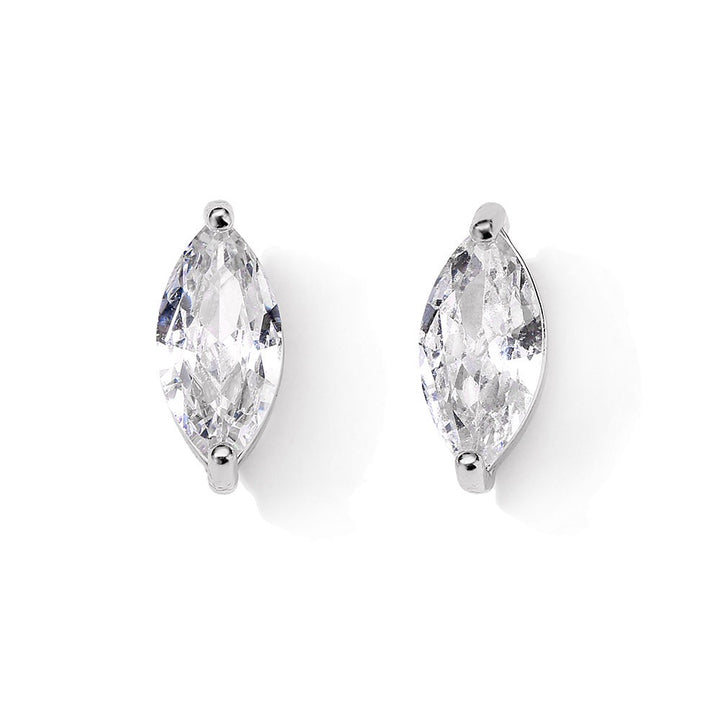 18K Gold & Silver Plated 2-Prong Setting Minimalist Marquise Solitaire Stud Earrings