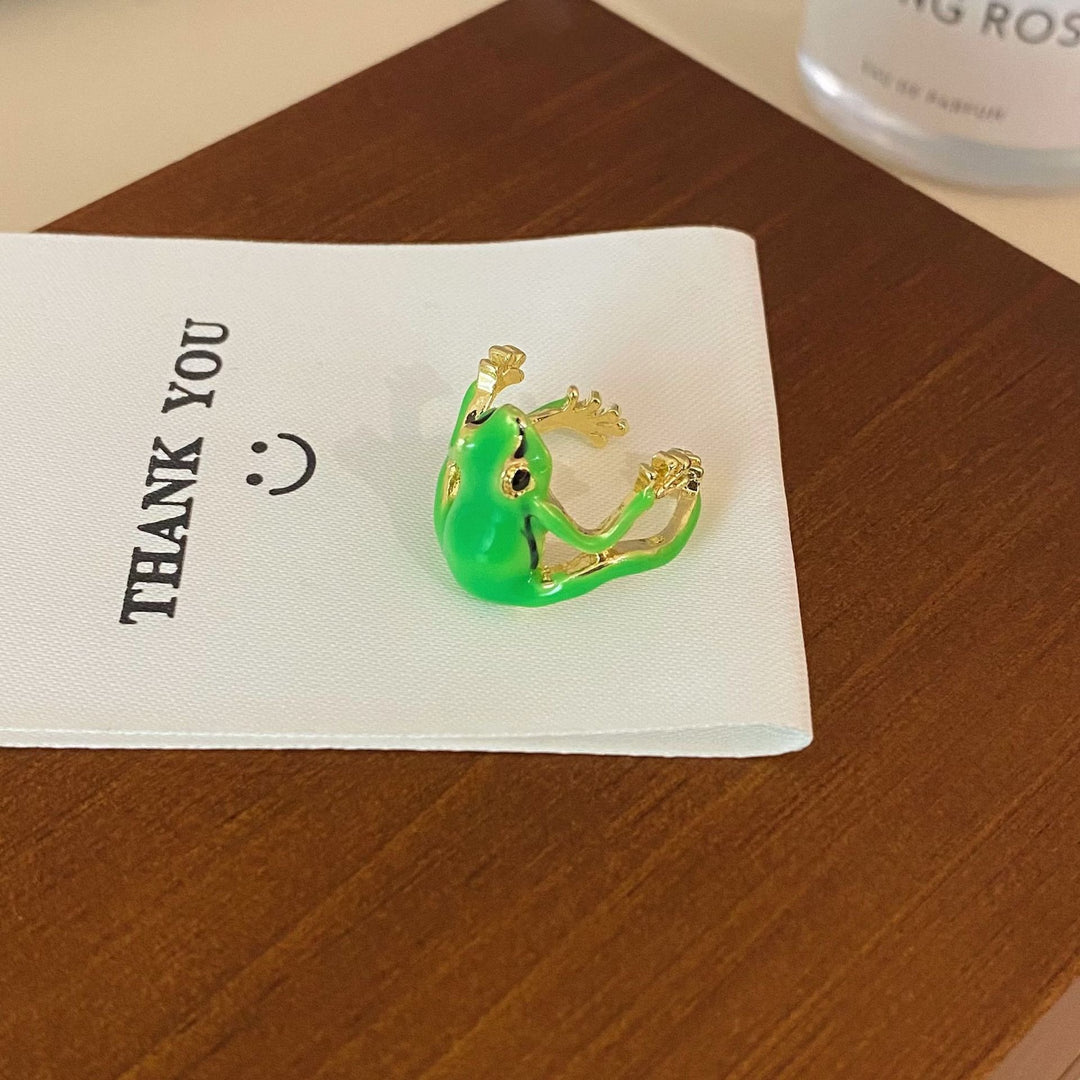 18K Gold Enamel Frog Open Ring