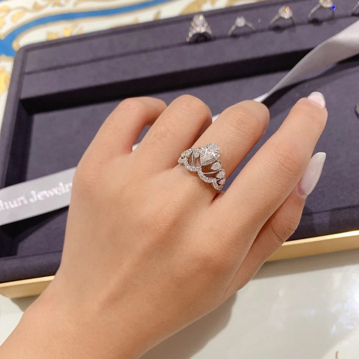 S925 Silver Pear Cut Vine Ring Vintage Split Shank Halo Ring