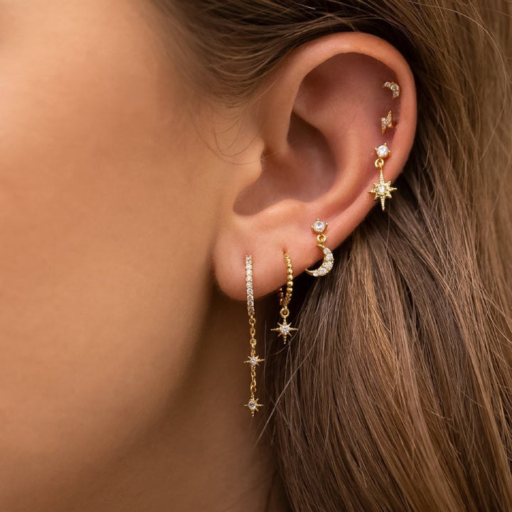 18K Gold Earring Set Celestial, Butterfly Western Charms