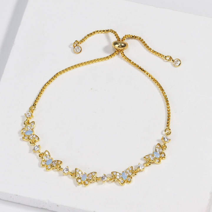 18K Gold & Silver Butterfly CZ Bracelet | Adjustable Slider Clasp