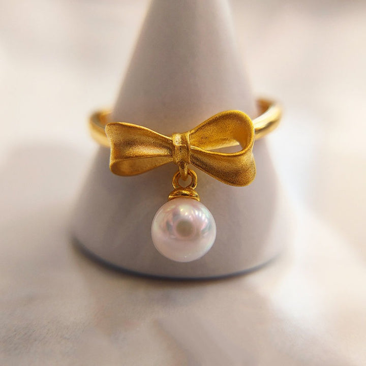 French Vintage Pearl Bow Open Ring