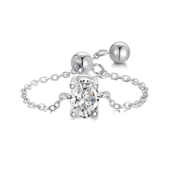 S925 Silver Adjustable Chain Ring | Teardrop, Emerald & Oval CZ