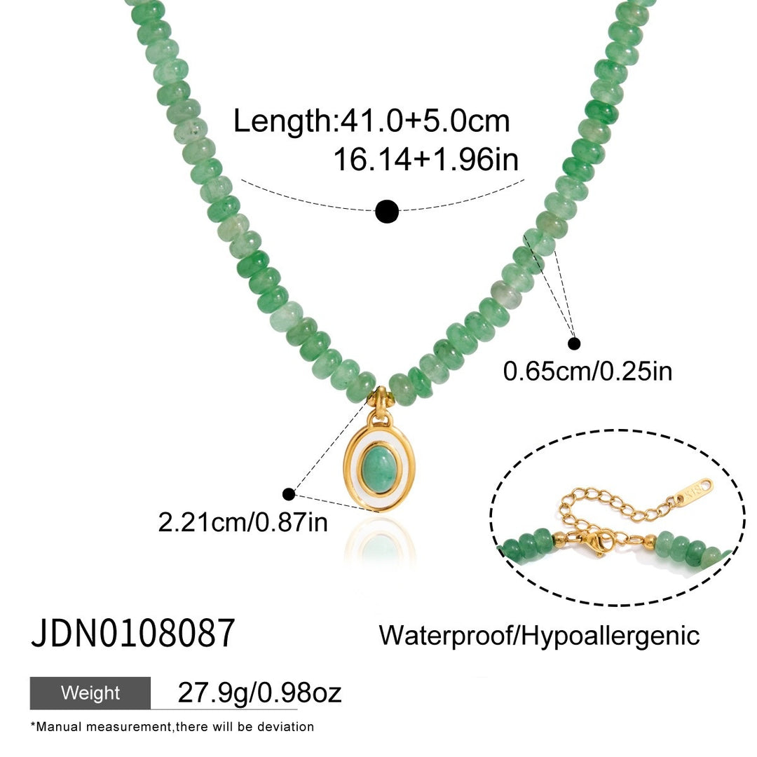 18K Gold Natural Gemstone Beaded Necklace Boho Minimalist Pendant