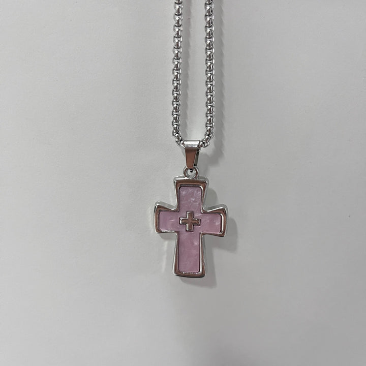S925 Sterling Silver Classic 5-Piece Necklace Set Pink Crystal Cross & Heart Pendants