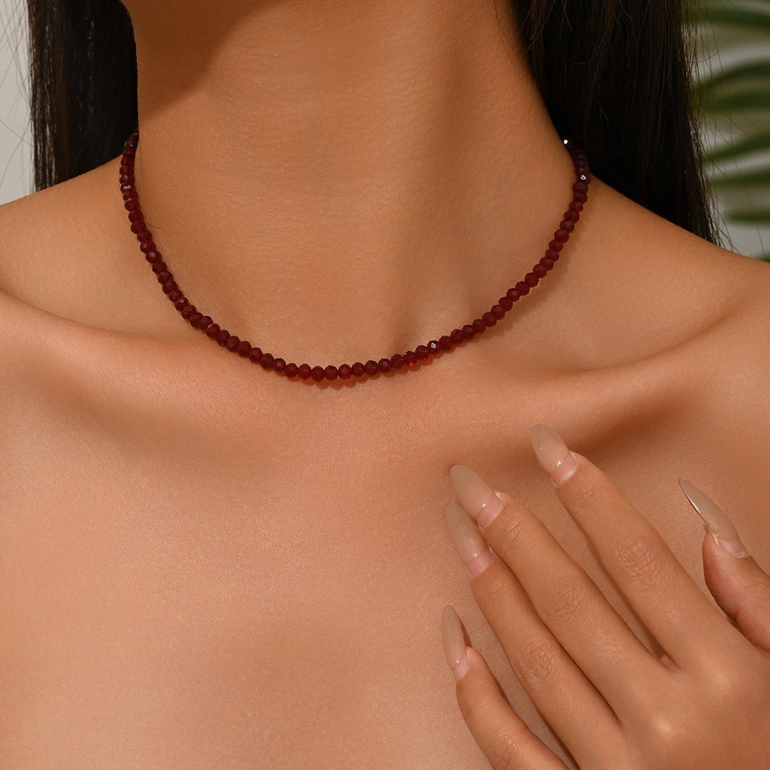 Vintage Garnet Red Beaded Pearl Necklace Set