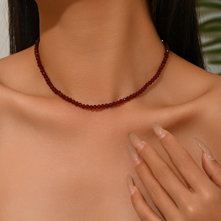 Vintage Garnet Red Beaded Pearl Necklace Set