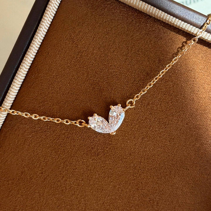 French Vintage Toi et Moi Necklace Double Pear Drop Heart Pendant
