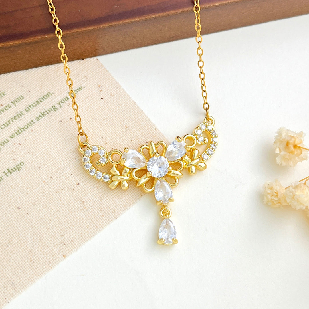 French Romance · Vintage Floral Vine Marquise & Teardrop Pavé Necklace