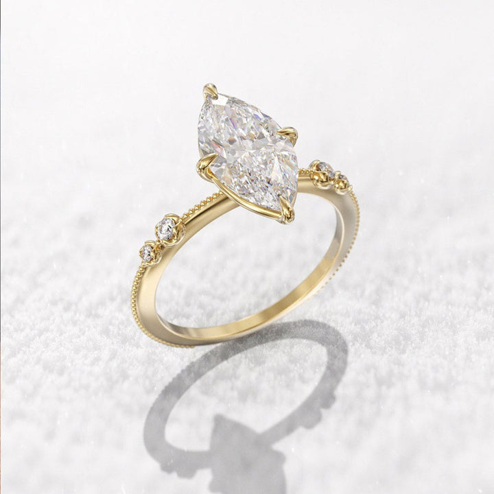 S925 Silver Marquise Cut Ring | Vintage Milgrain Accent Band