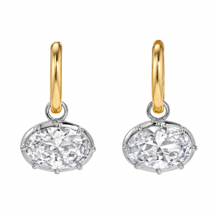 S925 Silver Vintage Bezel Oval CZ Pendant & Hoop Earrings Set