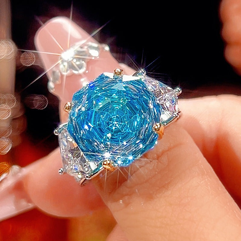 Y2K Kaleidoscope Cut Statement Open Ring Maximalist Three-Stone Ring
