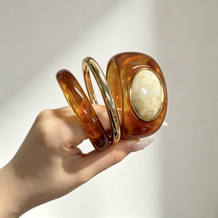 Vintage Gold Resin Gemstone 3-Piece Bangle Set