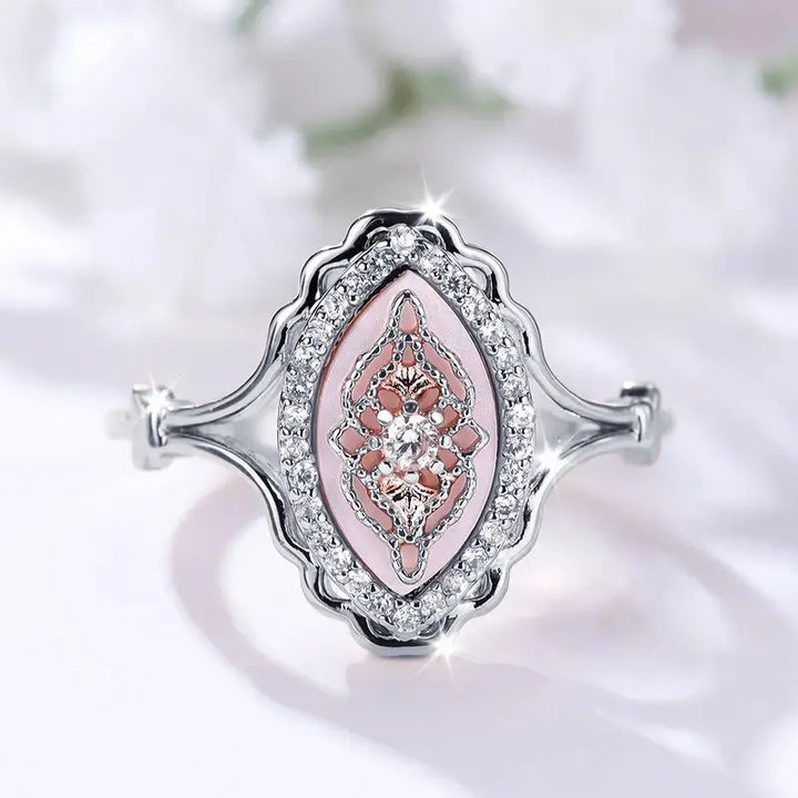Vintage Enamel Dream S925 Sterling Silver Marquise Ring