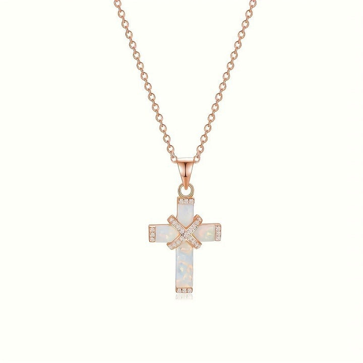 Sacred Opal Crystal Cross Necklace