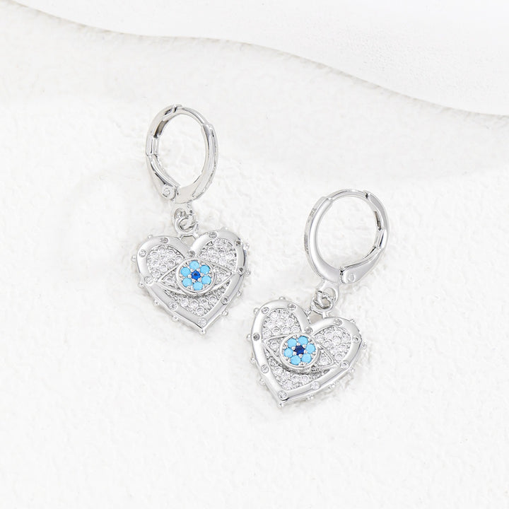 Evil Eye Guardian Heart Pave Diamond Necklace Earrings Set