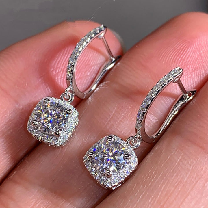 Halo-Set Moissanite Drop Earrings