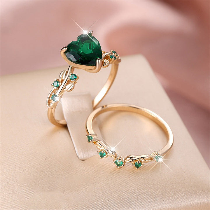 「Vine Heart」18K Gold Convertible Heart Stackable Ring Set