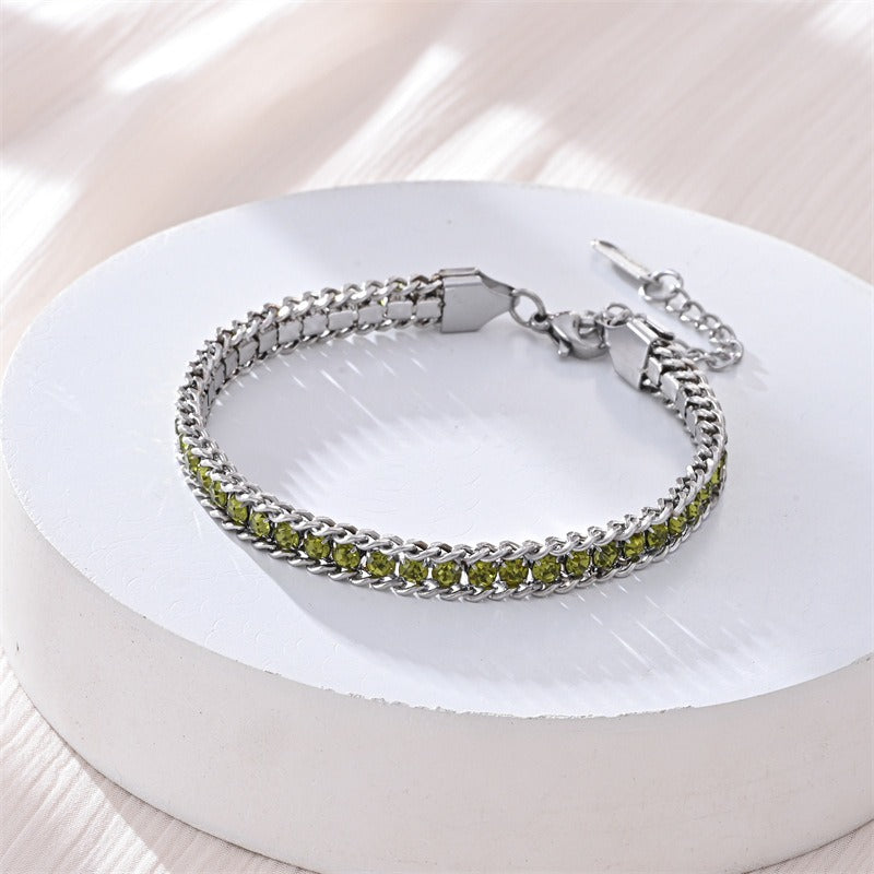 S925 Sterling Silver Two-Row Cuban Link CZ Tennis Bracelet