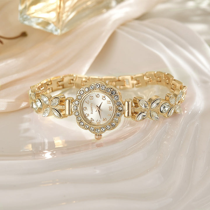 14K Gold Plated Floral Crystal Women's Quartz Watch