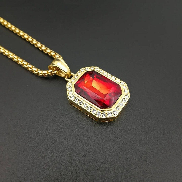 18K Gold Emerald-Cut Halo Pendant Necklace