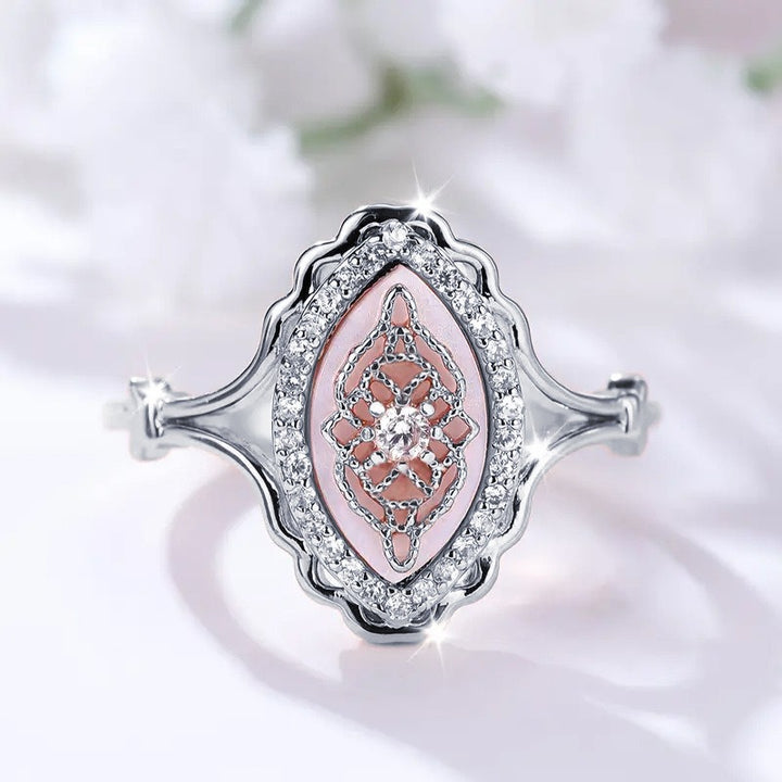 Vintage Lattice S925 Silver Marquise Micro-Pavé Mother-of-Pearl Ring