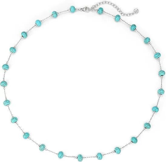 18K Gold / S925 Silver Natural Turquoise Necklace Bracelet Set
