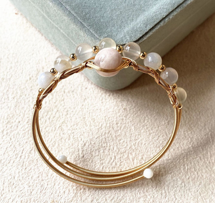 14K Gold Hand-Wrapped Natural Crystal Spring Coil Bracelet
