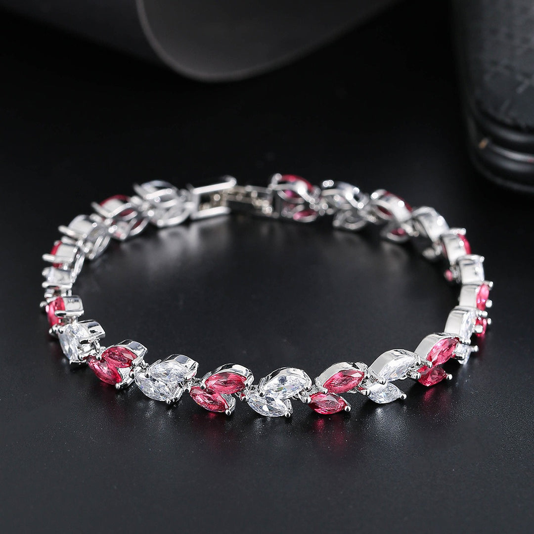 S925 Silver Pavé Alternating Marquise-Cut Gemstone Bracelet