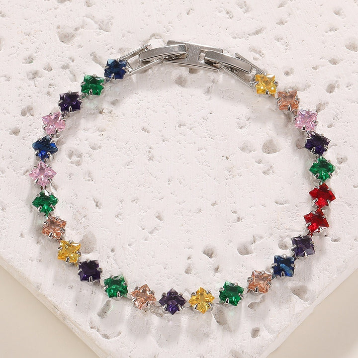 S925 Silver 14K Gold Plated Four-Point Star Cut Gemstone Bracelet