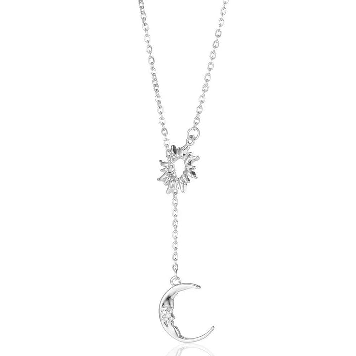 14K Gold Plated Lariat Sun Moon Necklace