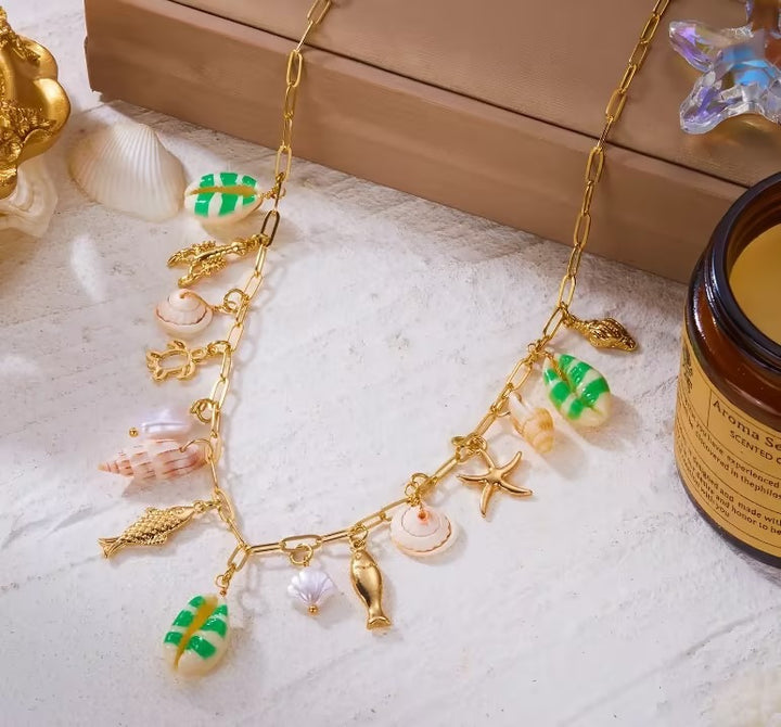 Boho Chunky Paperclip Chain Ocean Charm Necklace