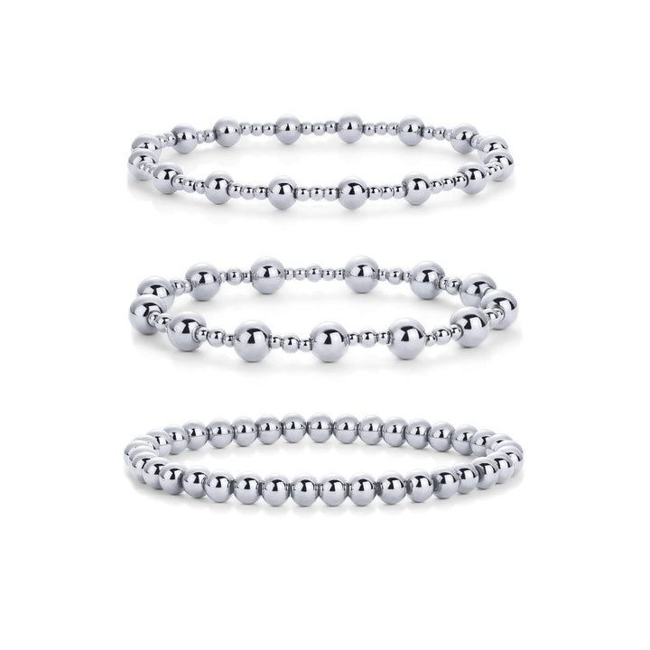 18K Gold/Silver Plated Beaded Stretch Bracelet Stack Set