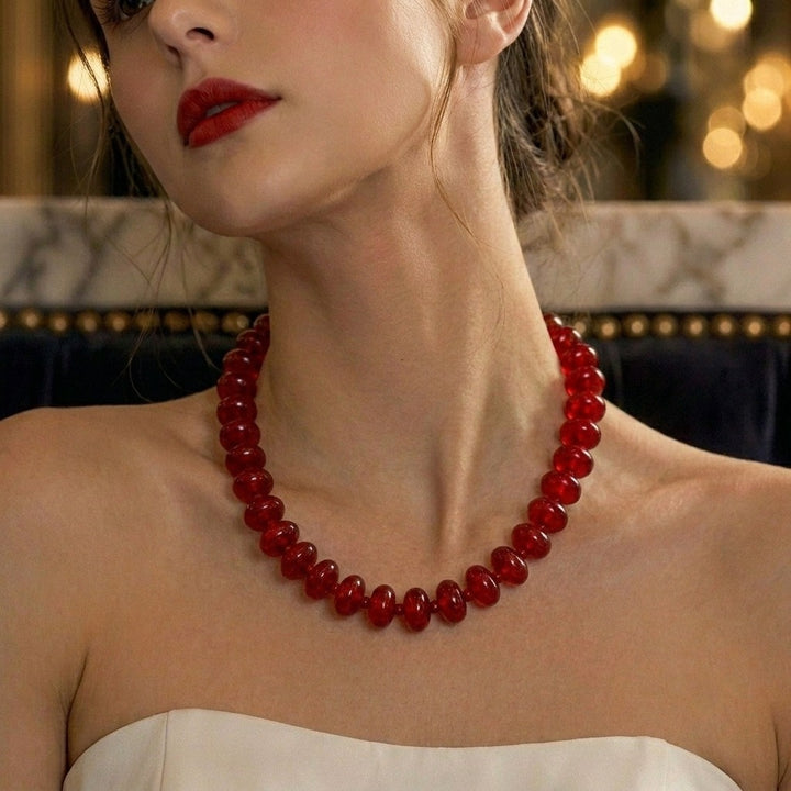 Retro Glossy Marble-Texture Chunky Bead Necklace