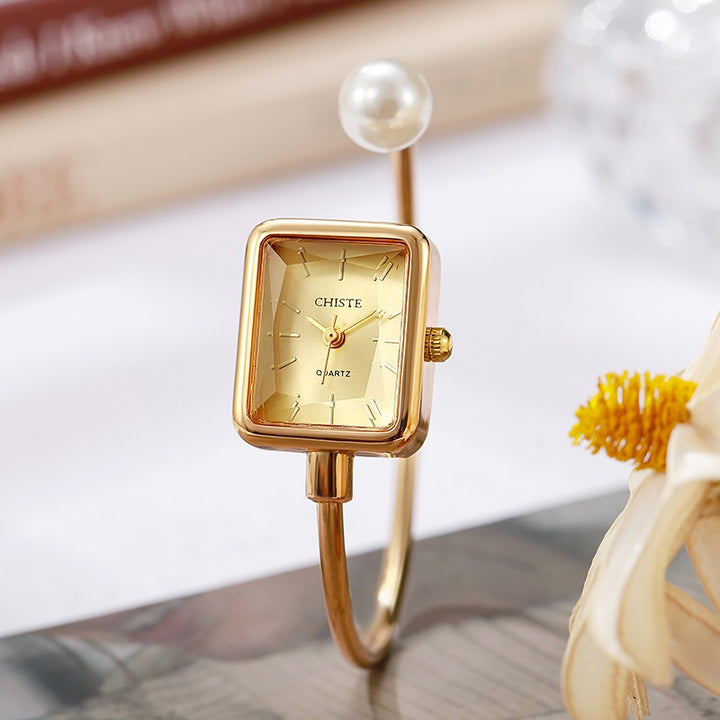 French Elegant Pearl Bangle Quartz Watch
